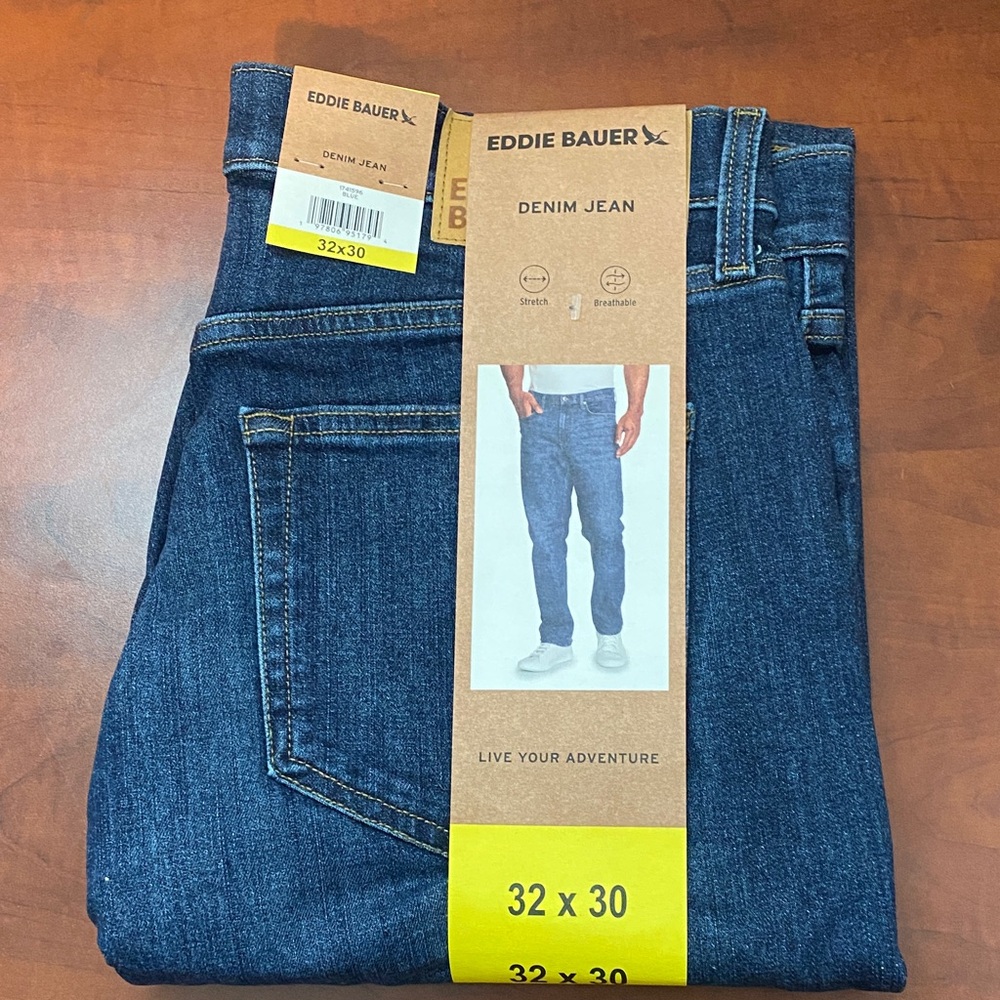 Eddie Bauer Men's Straight Fit Denim Jeans Dark Blue Stretchable (Reduced Price)